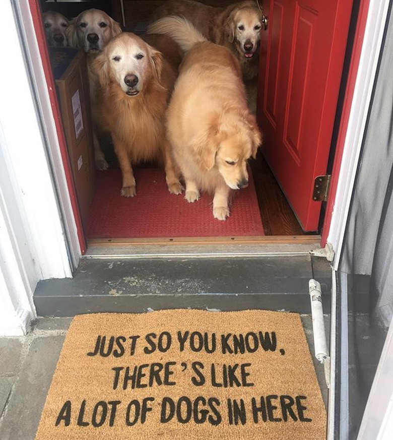 A doormat that says 