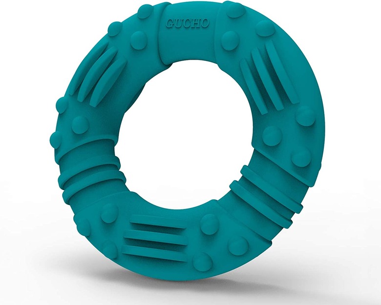Durable dog chew toy ring in teal.
