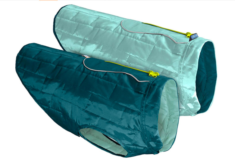 Kurgo Loft Jacket Reversible Dog Winter Coat in reflective mint green.