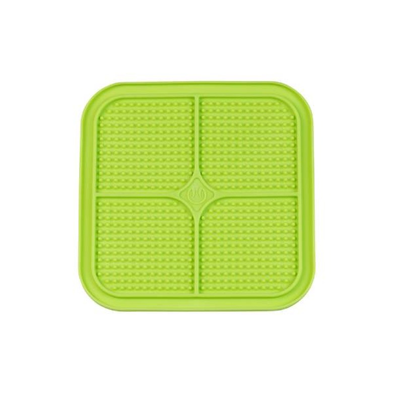 A green Pet Zone Boredom Busters™ Relax Slow Feeder Licking Mat with textured quadrants