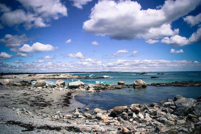 Clouds over coastline and sea in Kejimkujik National Park