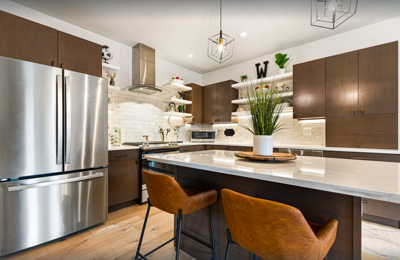 The modern kitchen in 2021-built Bear's Den in Whitefish