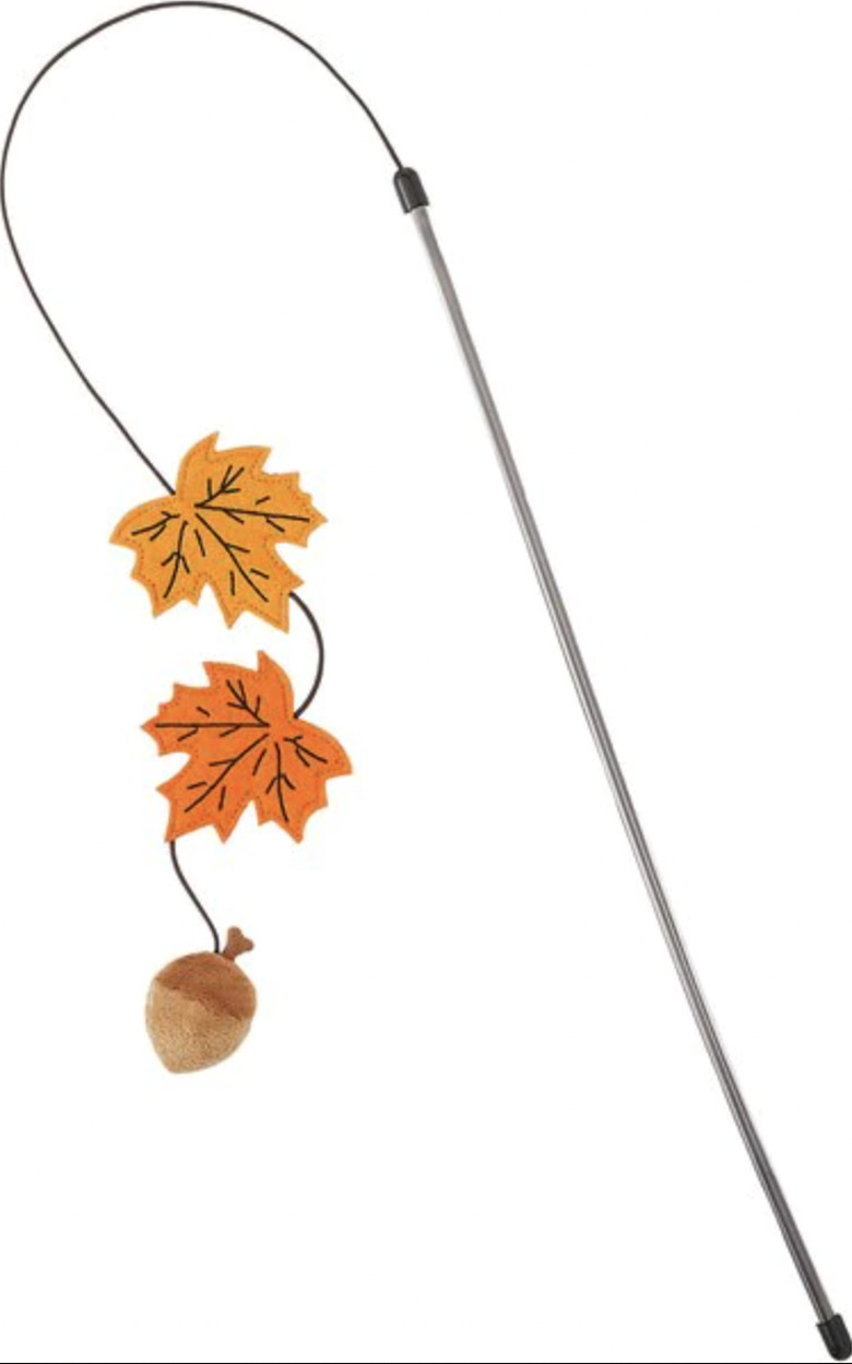 Fall themed cat teaser toy with two leaves one orange