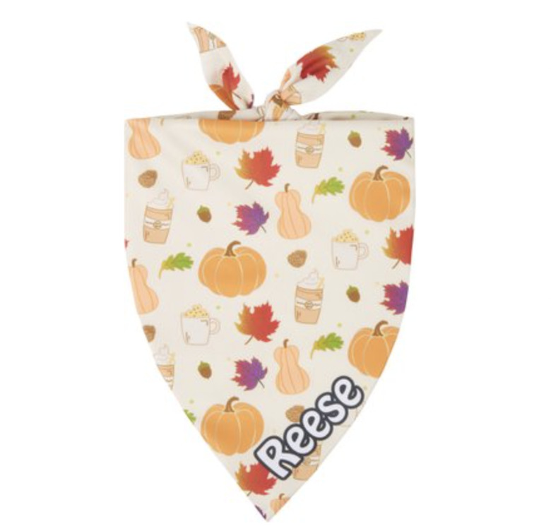 Off-white bandana with autumn motifs like pumpkins