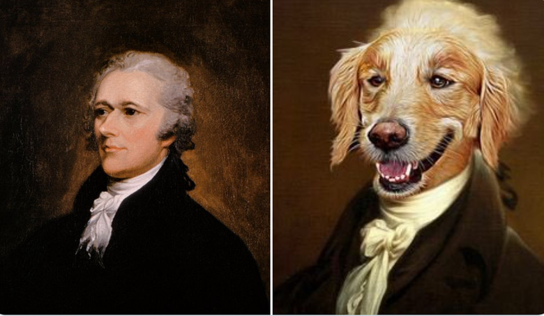 alexander hamilton and a dog photoshopped into an old timey photo