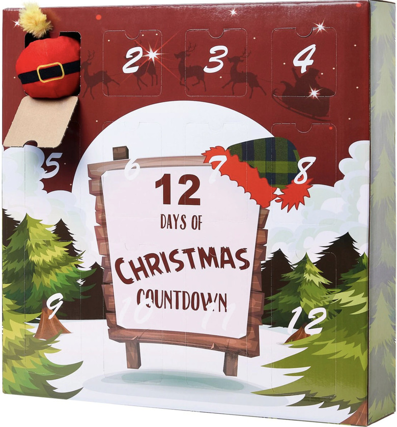 Cat 12-day advent calendar with toys inside the windows.