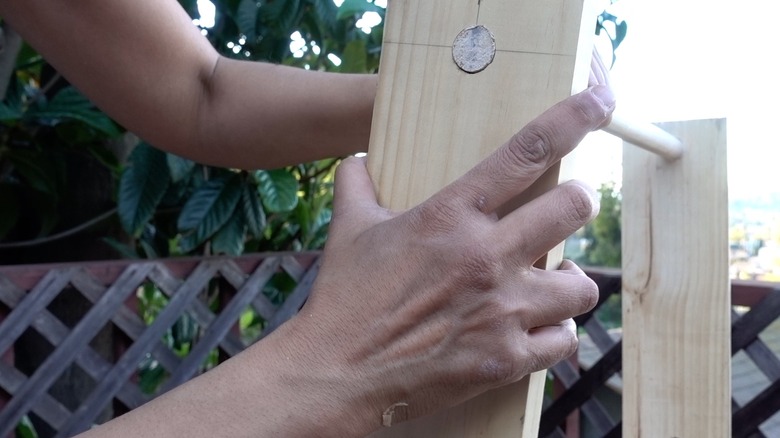 Assembling DIY dog puzzle feeder.
