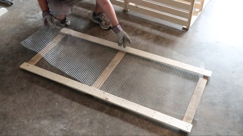 Covering door with chicken wire