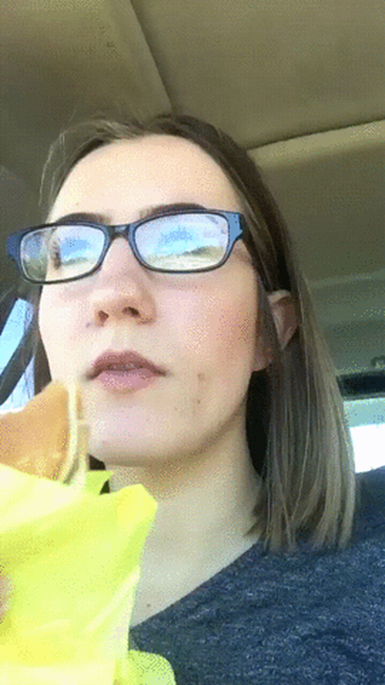 dog steals burger from woman