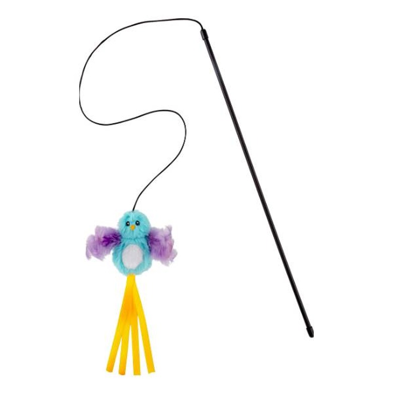 A blue Frisco Bird Teaser with Feathers Cat Toy