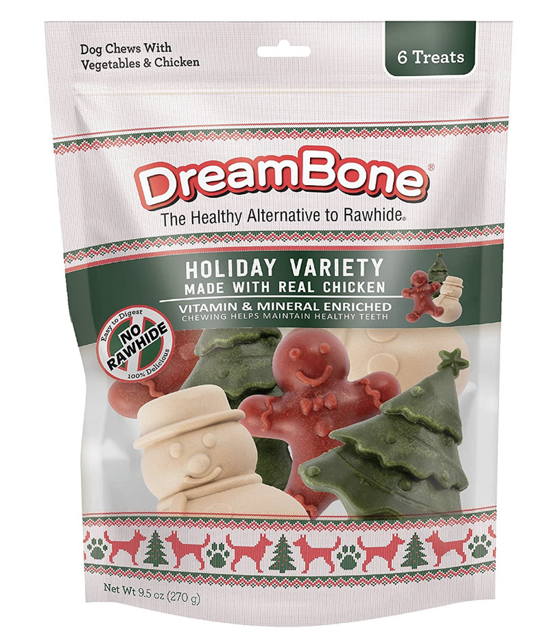 DreamBone Christmas dog chews shaped like Christmas trees