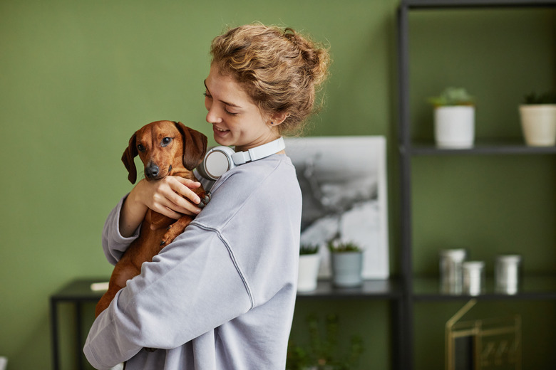 Girl playing with her dog