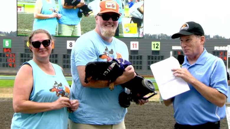 Mary Poopins with family in post-race interview