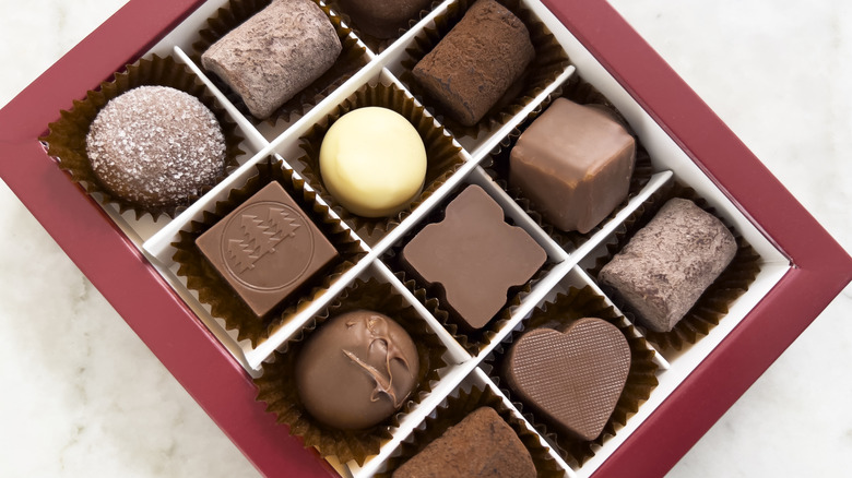 An open box of chocolates