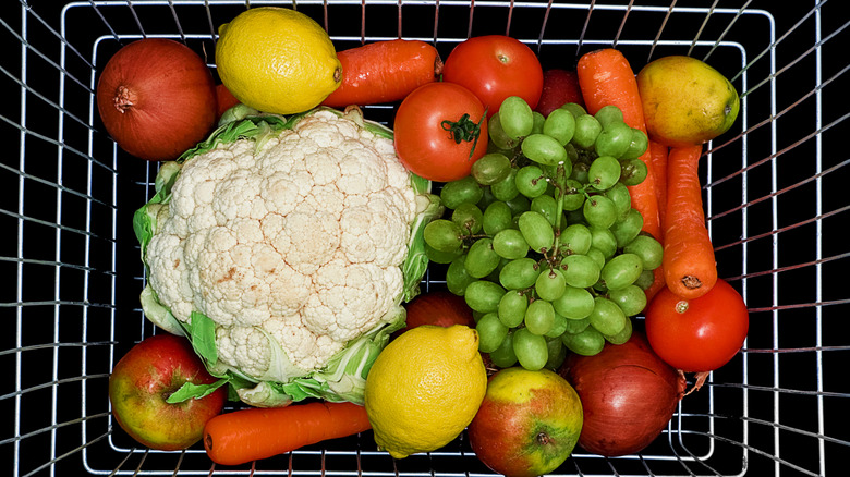 Fruits and vegetables in a shopping basket