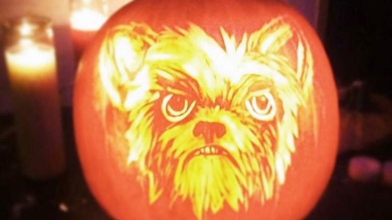 detailed pumpkin carving of dog