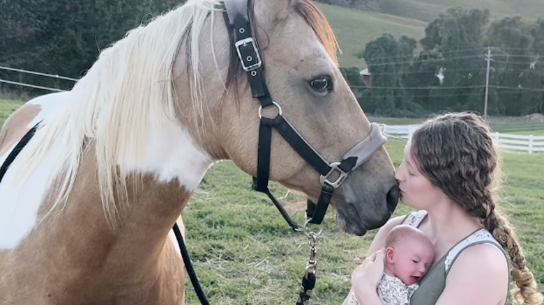 A horse named Oakley from Instagram gets kissed by owner.